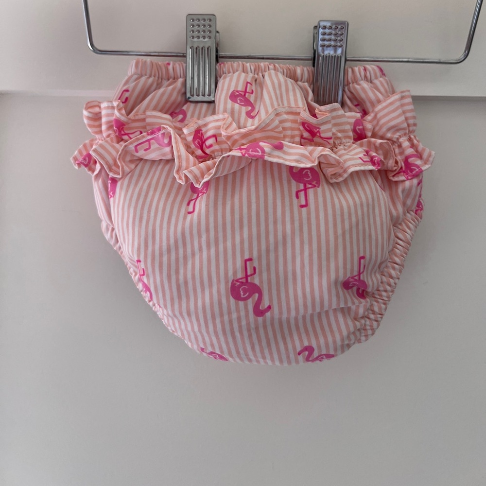 Two i play Swim Diaper Covers 6-12 m pink Striped Flamingo and white spf 50